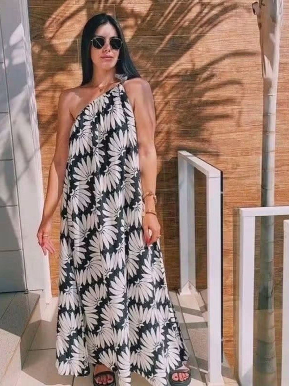 FARM Rio Copacabana One-Shoulder Black White Maxi Dress - Brazil Line Exclusive!